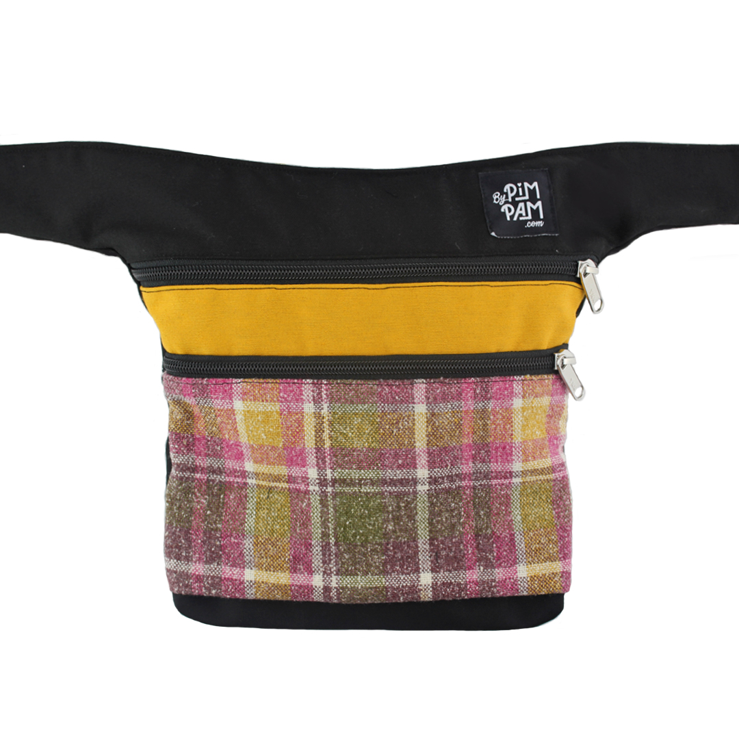 Riñonera Mujer bandolera Tartan y Rosa